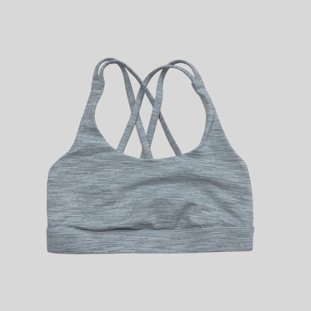 Lululemon Energy Bra Womens 2 White Gray Striped Strappy Back Sports Bra